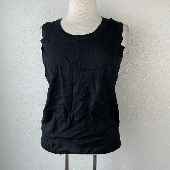 NWT Sharagano Womens Black Knit Rayon Blend Sweater Tank Size M - Picture 1 of 7